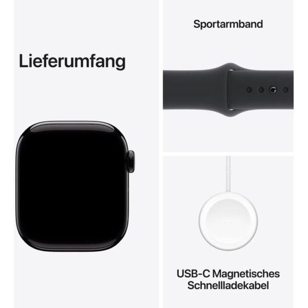 ⁦Apple Smartwatch Watch Series 10 iOS GPS, 42 mm, S/M, NFC, EKG, Aluminium, diamantschwarz⁩ – תמונה ⁦3⁩