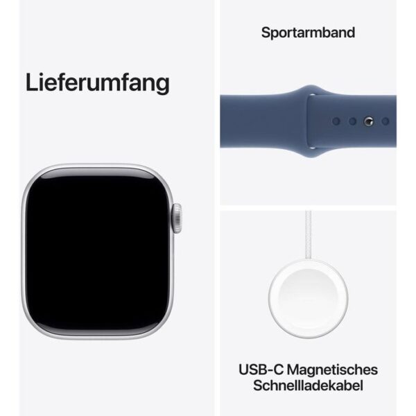 ⁦Apple Smartwatch Watch Series 10 iOS GPS, 42 mm, S/M, NFC, EKG, Aluminium, silber, denim⁩ – תמונה ⁦3⁩