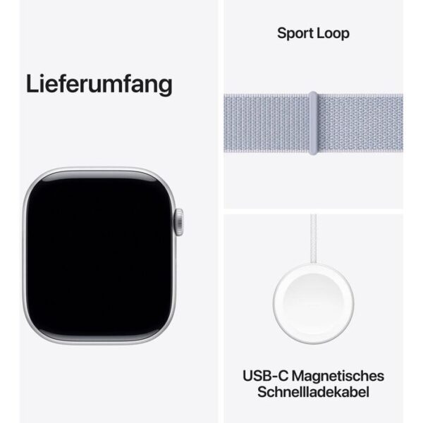 ⁦Apple Smartwatch Watch Series 10 iOS GPS, 46 mm, NFC, EKG, Aluminium, silber, blaue wolke⁩ – תמונה ⁦3⁩