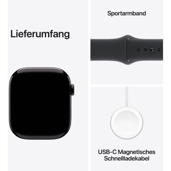 ⁦Apple Smartwatch Watch Series 10 iOS GPS, 46 mm, S/M, NFC, EKG, Aluminium, diamantschwarz⁩ – תמונה ⁦3⁩