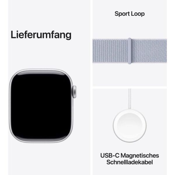 ⁦Apple Smartwatch Watch Series 10 iOS GPS, 42 mm, NFC, EKG, Aluminium, silber, blaue wolke⁩ – תמונה ⁦3⁩