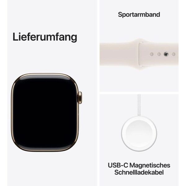 ⁦Apple Smartwatch Watch Series 10 iOS GPS Cellular, 46 mm, M/L, NFC, EKG, Titan, gold, Polarstern⁩ – תמונה ⁦3⁩