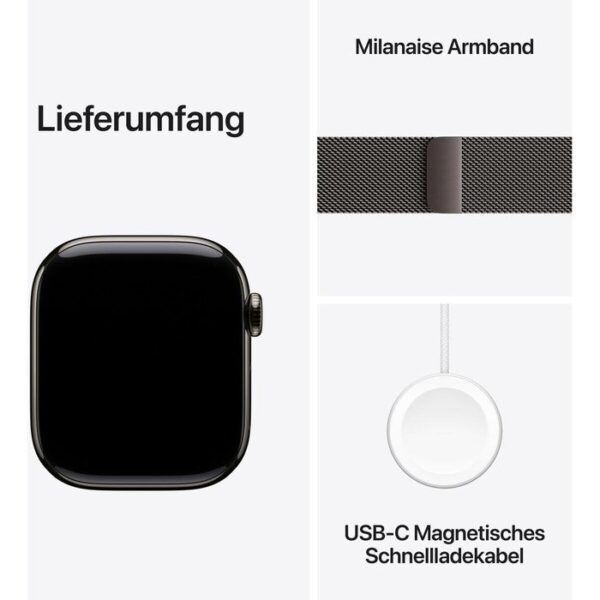 ⁦Apple Smartwatch Watch Series 10 iOS GPS Cellular, 42 mm, NFC, EKG, Titan, Schiefer, anthrazit⁩ – תמונה ⁦3⁩