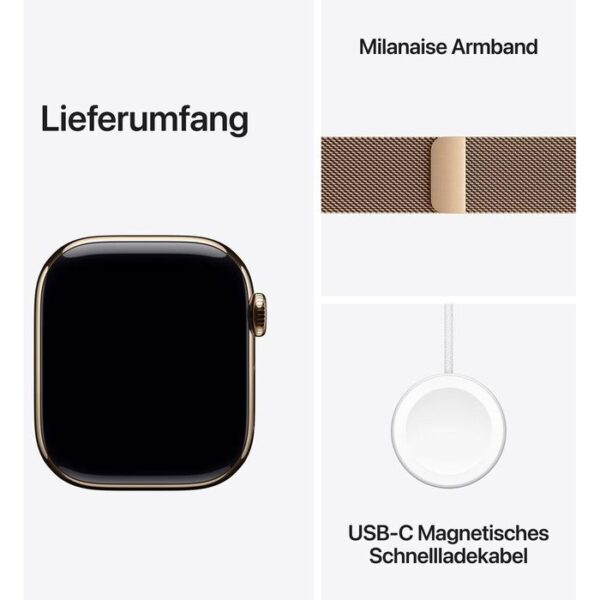 ⁦Apple Smartwatch Watch Series 10 iOS GPS Cellular, 42 mm, NFC, EKG, Titan, gold⁩ – תמונה ⁦3⁩