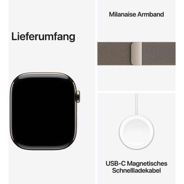 ⁦Apple Smartwatch Watch Series 10 iOS GPS Cellular, 46 mm, S/M, NFC, EKG, Titan, Natur, silber⁩ – תמונה ⁦3⁩