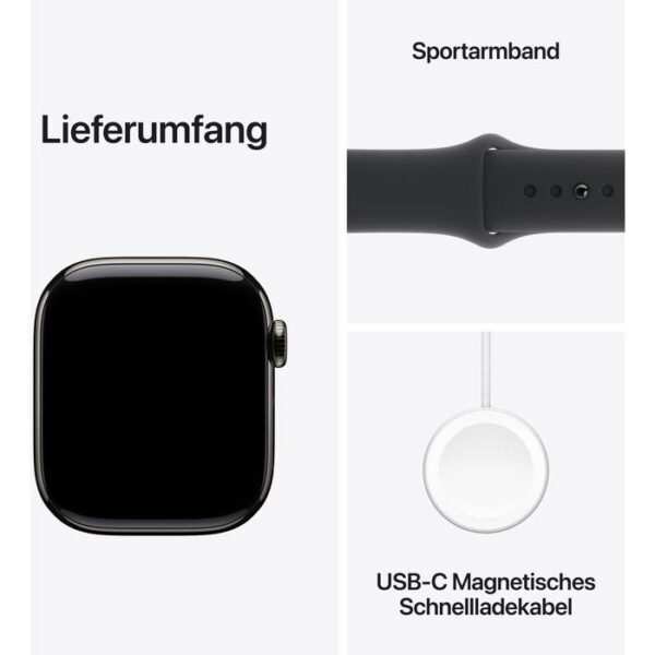 ⁦Apple Smartwatch Watch Series 10 iOS GPS Cellular, 42 mm, S/M, NFC, EKG, Titan, Schiefer, schwarz⁩ – תמונה ⁦3⁩