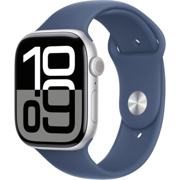 Apple Smartwatch Watch Series 10 iOS GPS Cellular, 46 mm, M/L, NFC, EKG, Aluminium, silber, denim