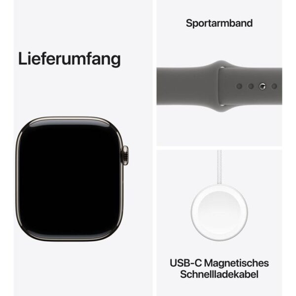 ⁦Apple Smartwatch Watch Series 10 iOS GPS Cellular, 46 mm, S/M, NFC, EKG, Titan, Natur, steingrau⁩ – תמונה ⁦3⁩