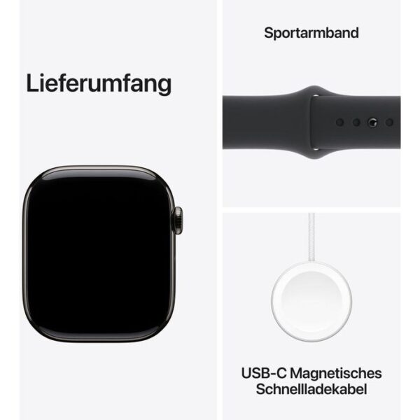 ⁦Apple Smartwatch Watch Series 10 iOS GPS Cellular, 46 mm, S/M, NFC, EKG, Titan, Schiefer, anthrazit⁩ – תמונה ⁦3⁩