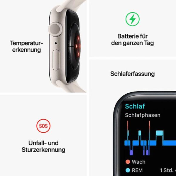 ⁦Apple Smartwatch Watch Series 8 iOS GPS, 41 mm, NFC, EKG, Aluminium, Mitternacht⁩ – תמונה ⁦5⁩