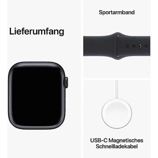 ⁦Apple Smartwatch Watch Series 9 iOS GPS, 45 mm, S/M, NFC, EKG, Aluminium, Mitternacht⁩ – תמונה ⁦5⁩