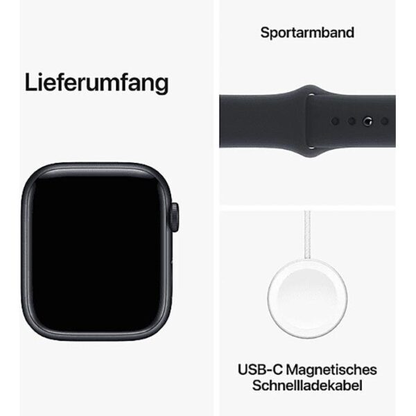 ⁦Apple Smartwatch Watch Series 9 iOS GPS, 45 mm, M/L, NFC, EKG, Aluminium, Mitternacht⁩ – תמונה ⁦5⁩