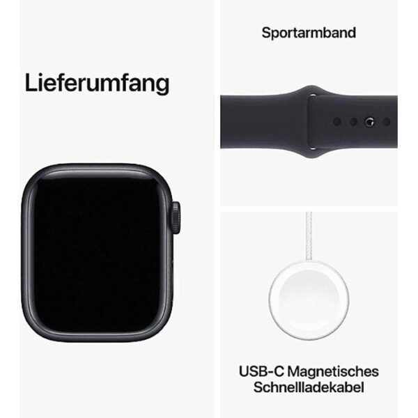 ⁦Apple Smartwatch Watch Series 9 iOS GPS, 41 mm, S/M, NFC, EKG, Aluminium, Mitternacht⁩ – תמונה ⁦5⁩