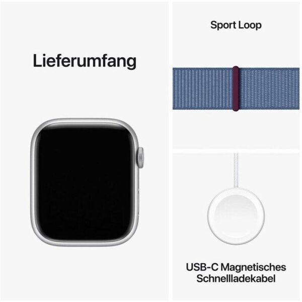 ⁦Apple Smartwatch Watch Series 9 iOS GPS, 45 mm, NFC, EKG, Aluminium, silber, winterblau⁩ – תמונה ⁦5⁩