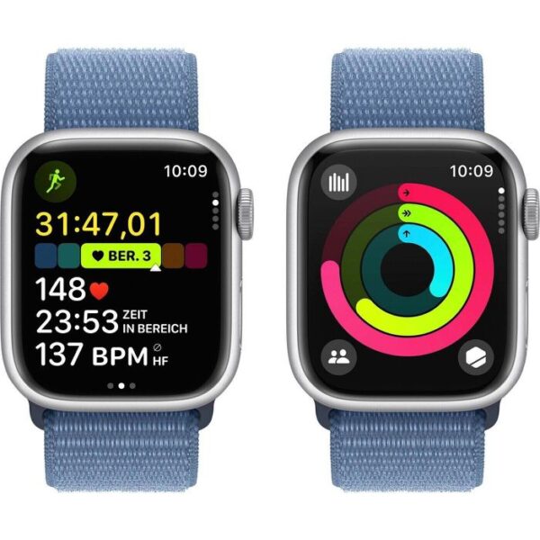 ⁦Apple Smartwatch Watch Series 9 iOS GPS Cellular, 41 mm, NFC, EKG, Aluminium, silber, winterblau⁩ – תמונה ⁦4⁩