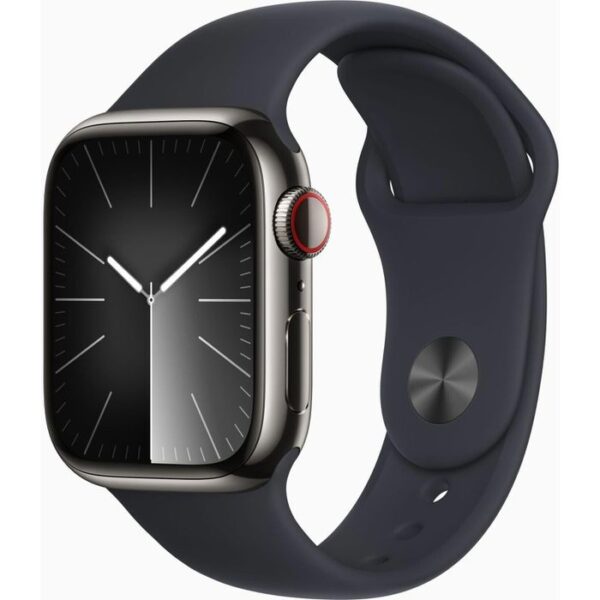 Apple Smartwatch Watch Series 9 iOS GPS Cellular, 41 mm, M/L, NFC, EKG Edelstahl graphit Mitternacht