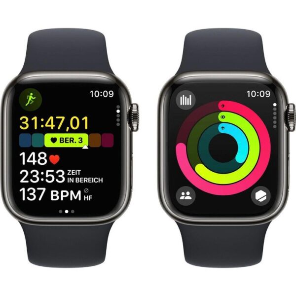 ⁦Apple Smartwatch Watch Series 9 iOS GPS Cellular, 41 mm, M/L, NFC, EKG Edelstahl graphit Mitternacht⁩ – תמונה ⁦4⁩