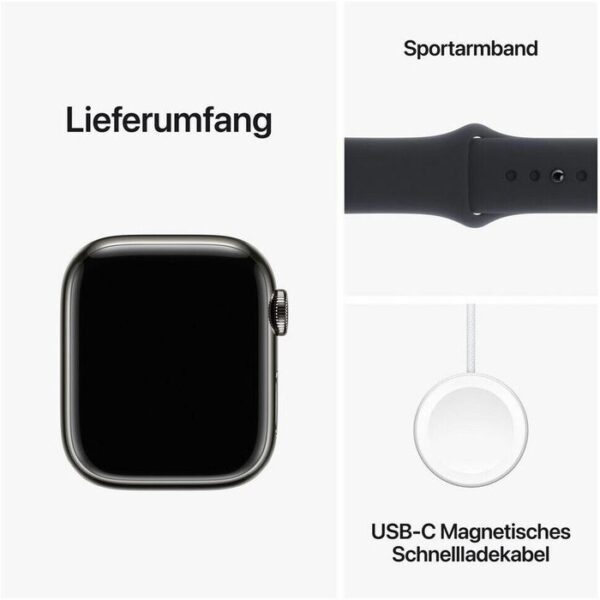 ⁦Apple Smartwatch Watch Series 9 iOS GPS Cellular, 41 mm, M/L, NFC, EKG Edelstahl graphit Mitternacht⁩ – תמונה ⁦5⁩