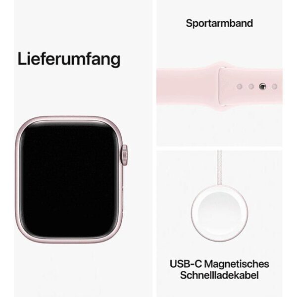 ⁦Apple Smartwatch Watch Series 9 iOS GPS Cellular, 45 mm, S/M, NFC, EKG, Aluminium, rosé, hellrosa⁩ – תמונה ⁦5⁩