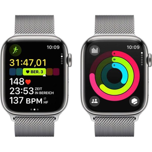 ⁦Apple Smartwatch Watch Series 9 iOS GPS Cellular, 45 mm, NFC, EKG, Edelstahl, silber⁩ – תמונה ⁦4⁩