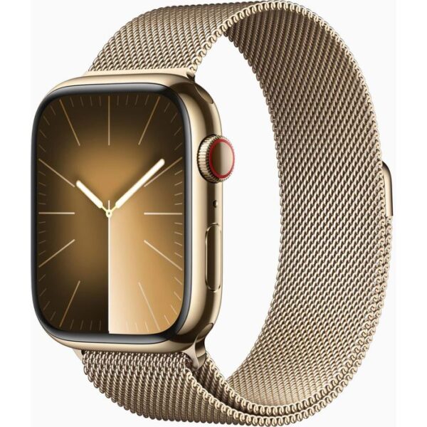 Apple Smartwatch Watch Series 9 iOS GPS Cellular, Ausstellungsstück, 45 mm, NFC, EKG, Edelstahl gold