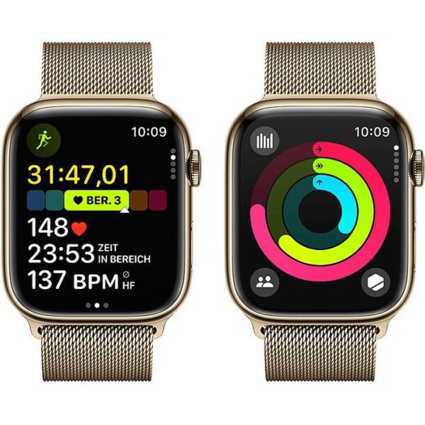 ⁦Apple Smartwatch Watch Series 9 iOS GPS Cellular, Ausstellungsstück, 45 mm, NFC, EKG, Edelstahl gold⁩ – תמונה ⁦4⁩