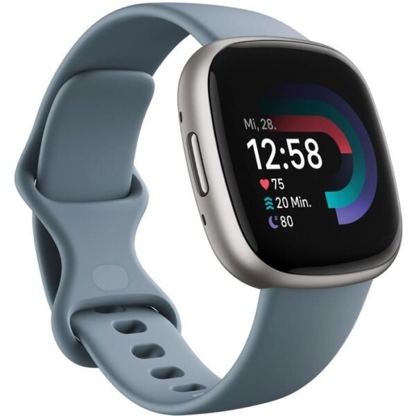 Fitbit Smartwatch Versa 4 GPS, NFC, Aluminium, Wasserfallblau, Platin