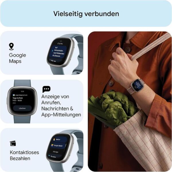 ⁦Fitbit Smartwatch Versa 4 GPS, NFC, Aluminium, Wasserfallblau, Platin⁩ – תמונה ⁦6⁩