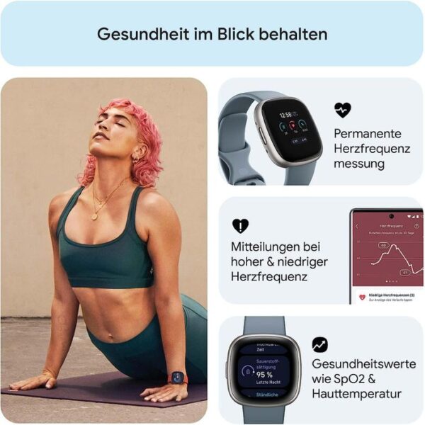 ⁦Fitbit Smartwatch Versa 4 GPS, NFC, Aluminium, Wasserfallblau, Platin⁩ – תמונה ⁦7⁩